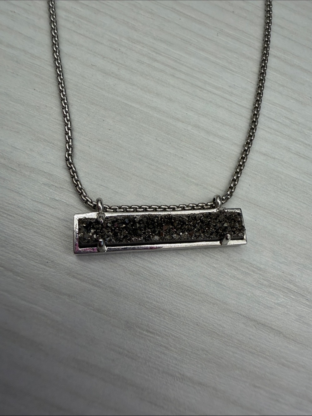 Kendra Scott Silver Bar Necklace with Dark Druzy